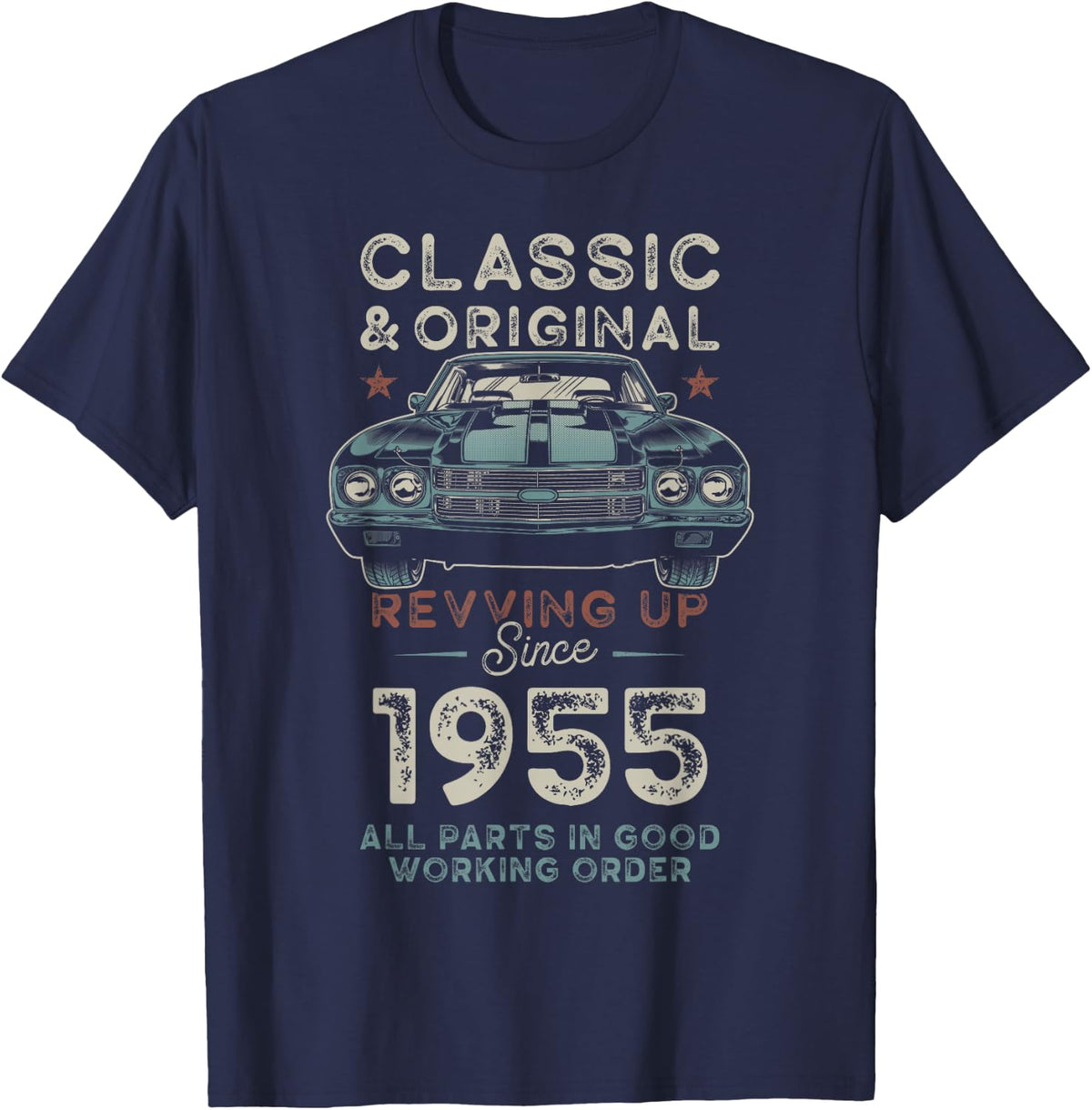 Born 1955 Classic Muscle Car 71st Birthday T-Shirt - Navy Blue
