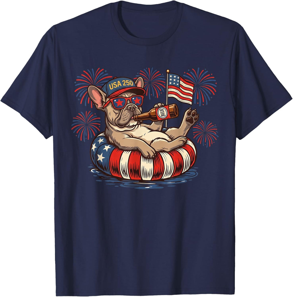 French Bulldog Dog 250th America Patriotic USA 4th of July T-Shirt - Navy Blue