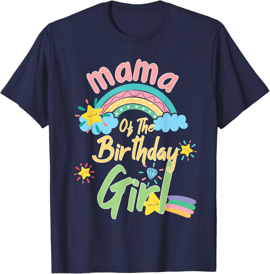 Mama Of The Birthday Girl Rainbow Matching Family T-Shirt - Navy Blue