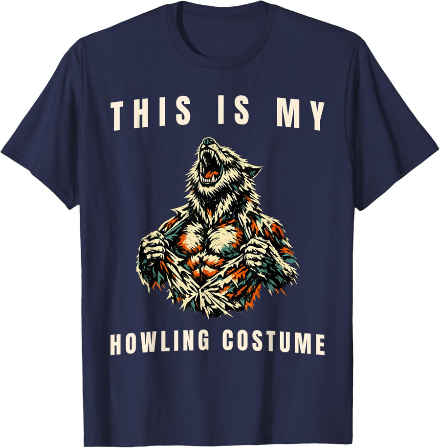 This is My Howling Costume Werewolf Ripping Shirt Meme T-Shirt - Navy Blue