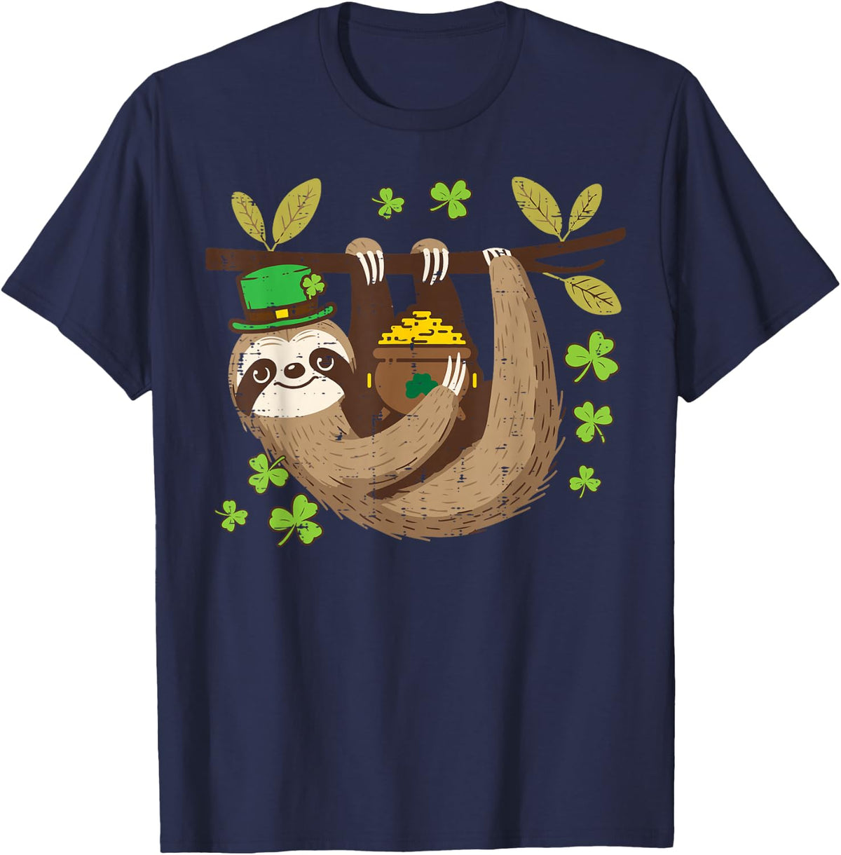 St Patricks Day Sloth Saint Pattys Paddys Kids Women Men T-Shirt - Navy Blue