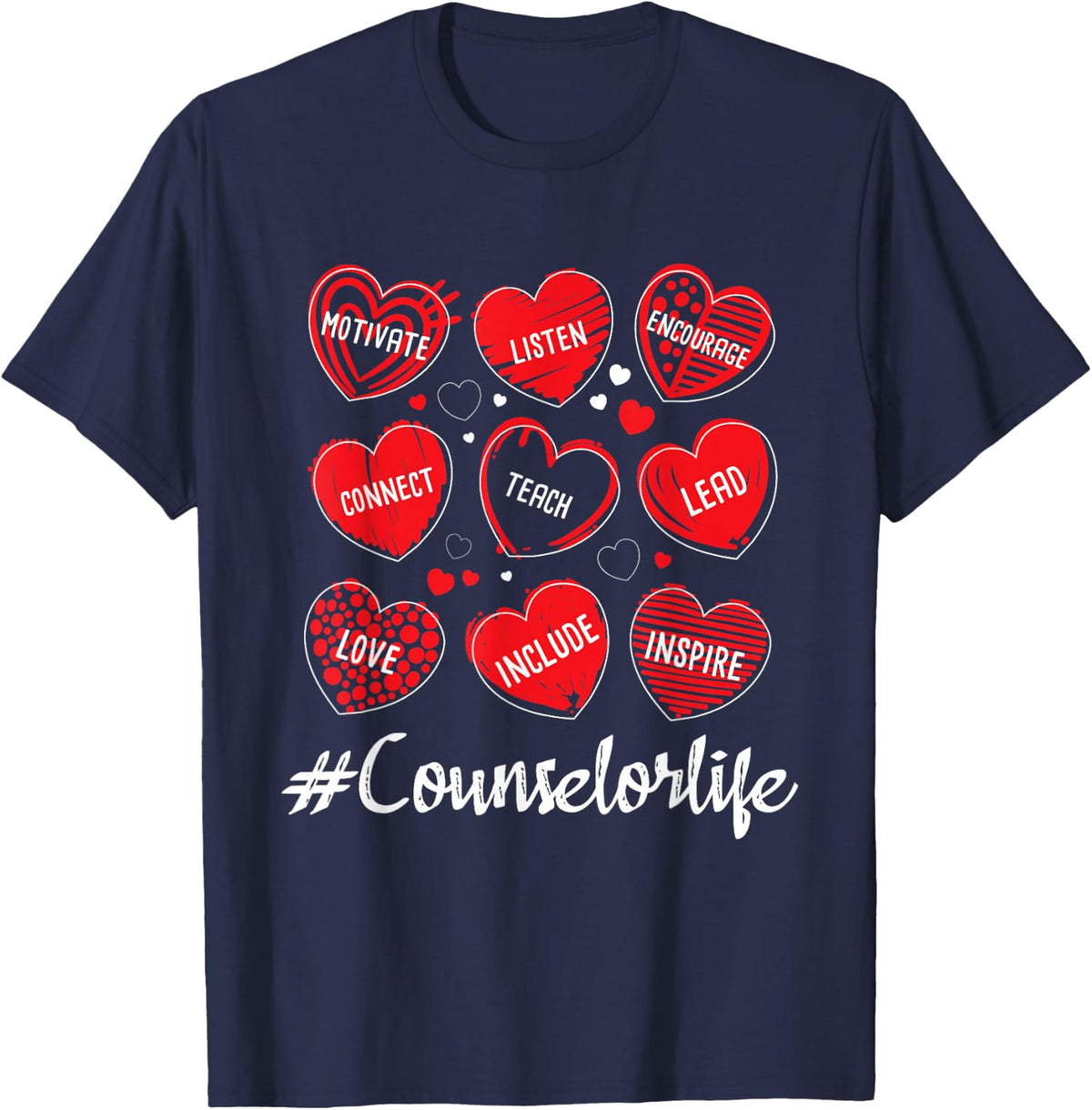 School Counselor Hearts - Appreciation Counseling Valentines T-Shirt - Navy Blue