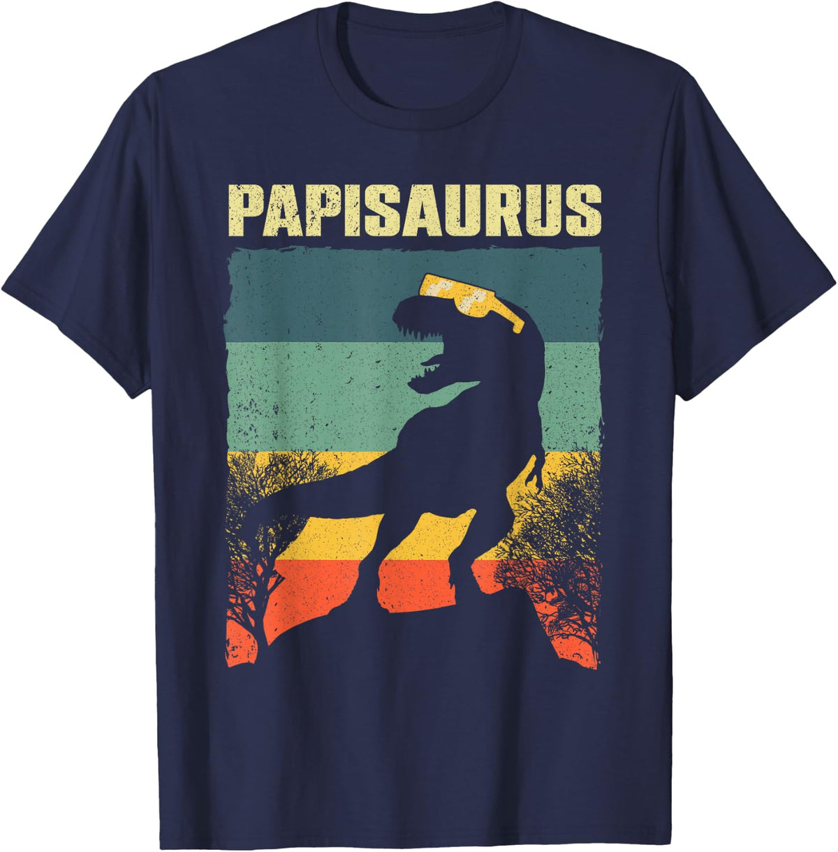 Funny Papisaurus Design For Men Dad Grandpa Dinosaur Lover T-Shirt - Navy Blue
