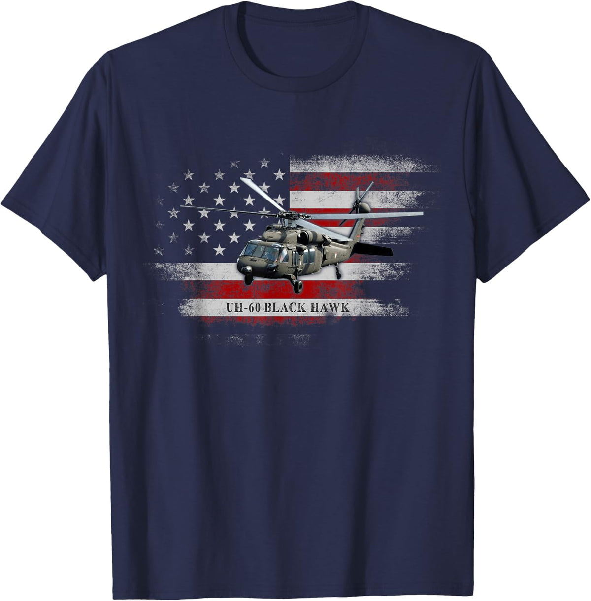 UH-60 Black Hawk Helicopter USA Flag Helicopter Pilot Gifts T-Shirt - Navy Blue