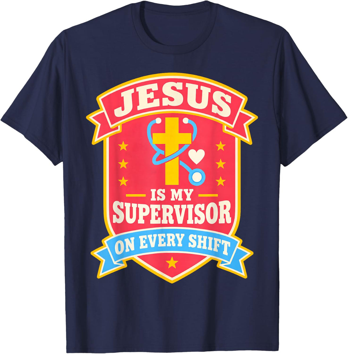 Jesus is My Supervisor Jesus Faith God CNA Christian Nurse T-Shirt - Navy Blue