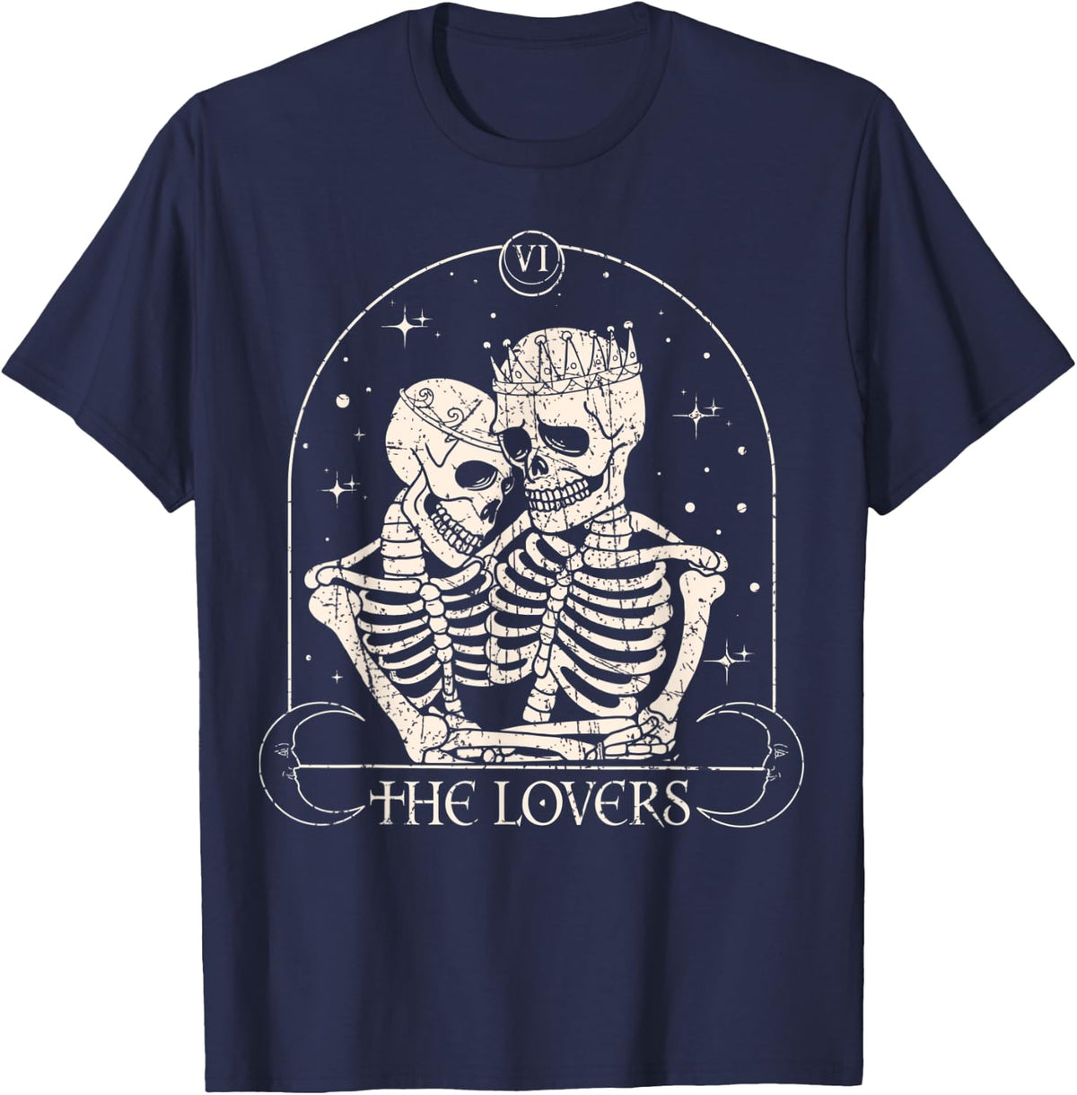 The Lovers Tarot Card Skeleton Valentines Day Halloween T-Shirt - Navy Blue