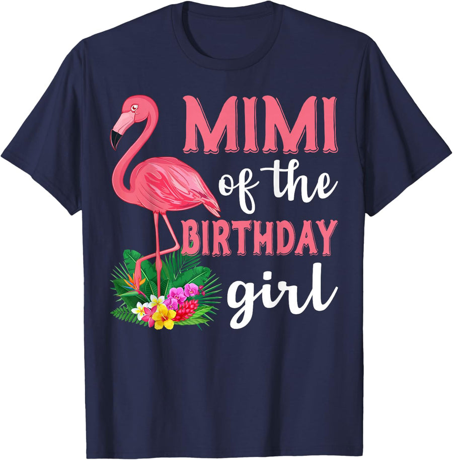 Mimi Of The Birthday Girl Flamingo Family Birthday Party T-Shirt - Navy Blue