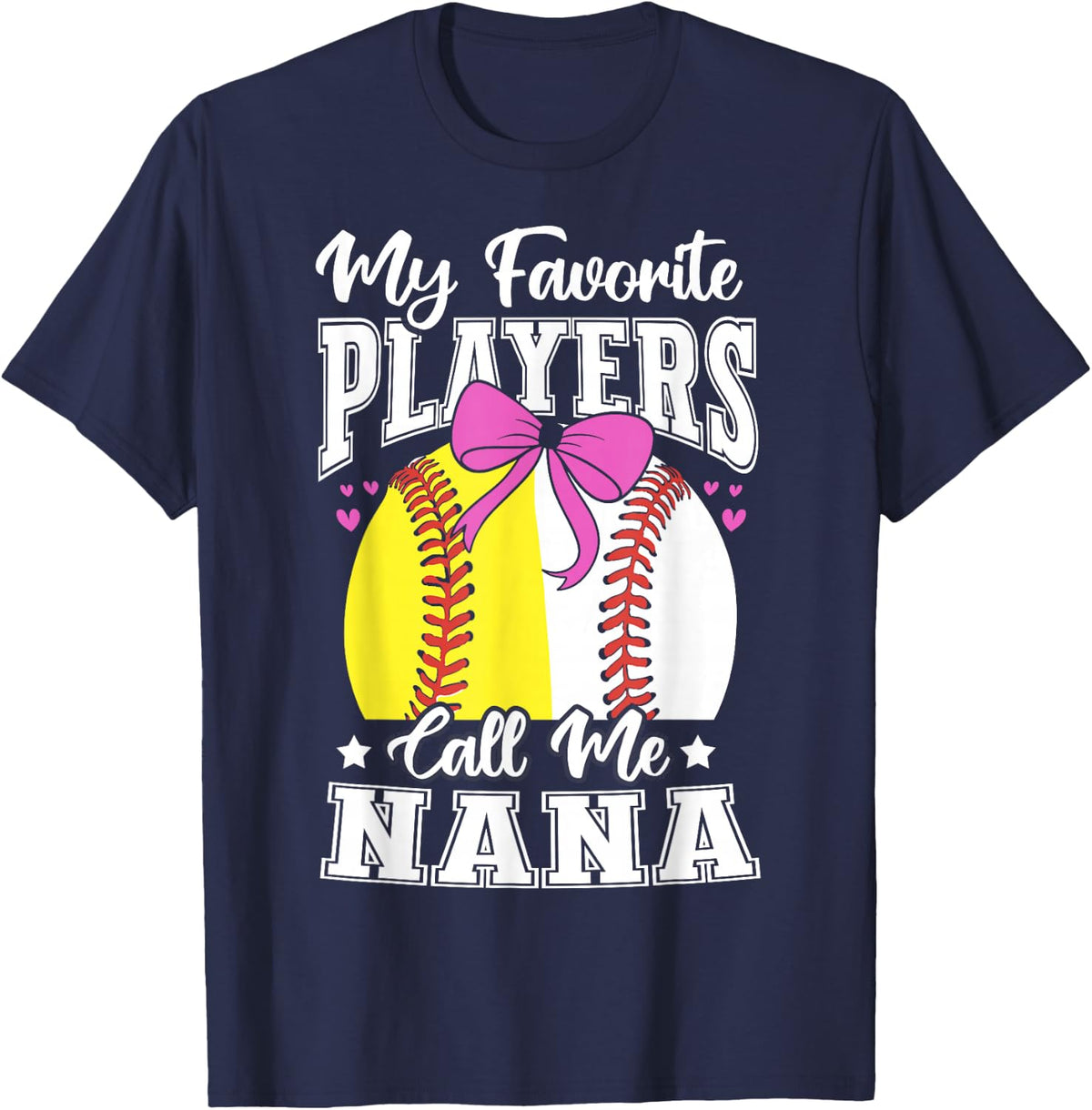 Baseball Grandma Favorite Player T-Shirt Softball Nana Tee With Bow - Navy Blue