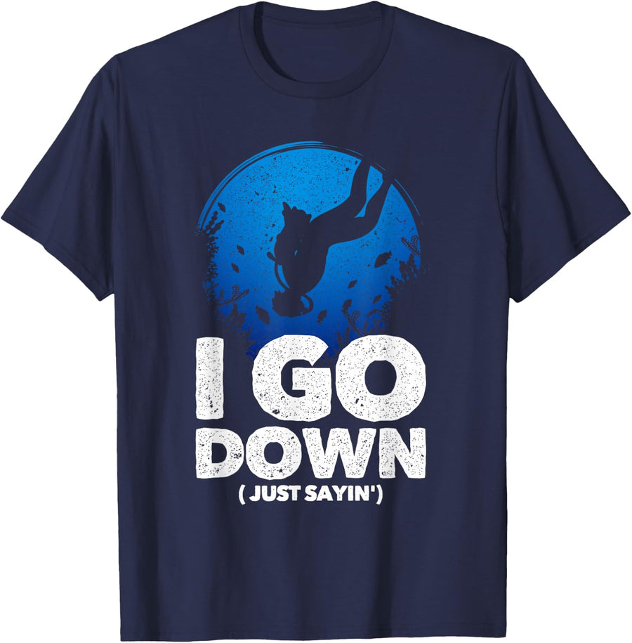 Diving Designs Unisex-Adults Black T-Shirt, Small, Short Sleeve, Classic Fit, Fun Diving Design - Navy Blue