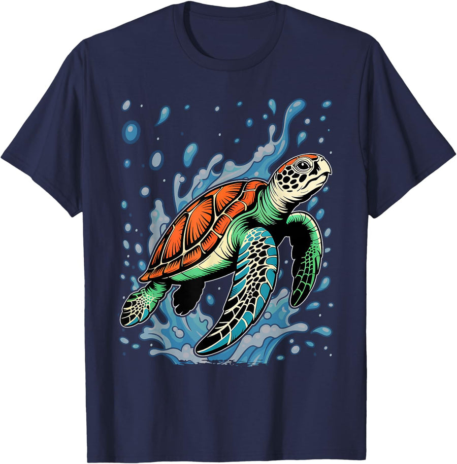 Mandala Sea Turtle T-Shirt - Navy Blue