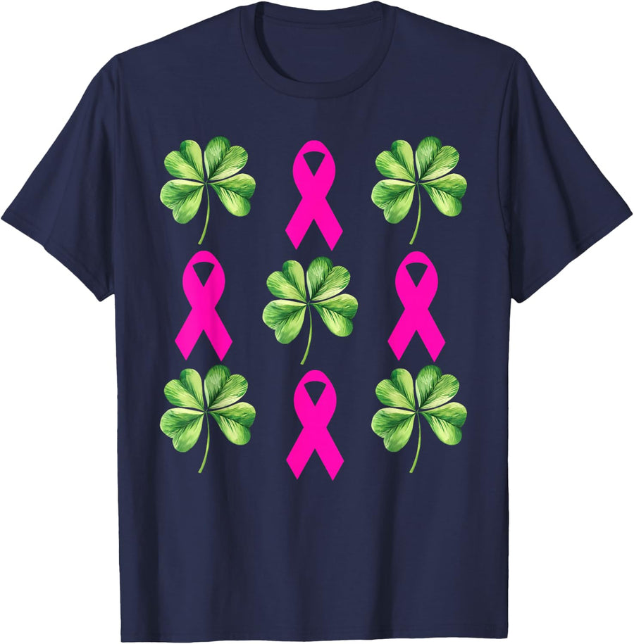 Shamrock Ribbon Mammography Mammo Radiology St Patrick’s Day T-Shirt - Navy Blue