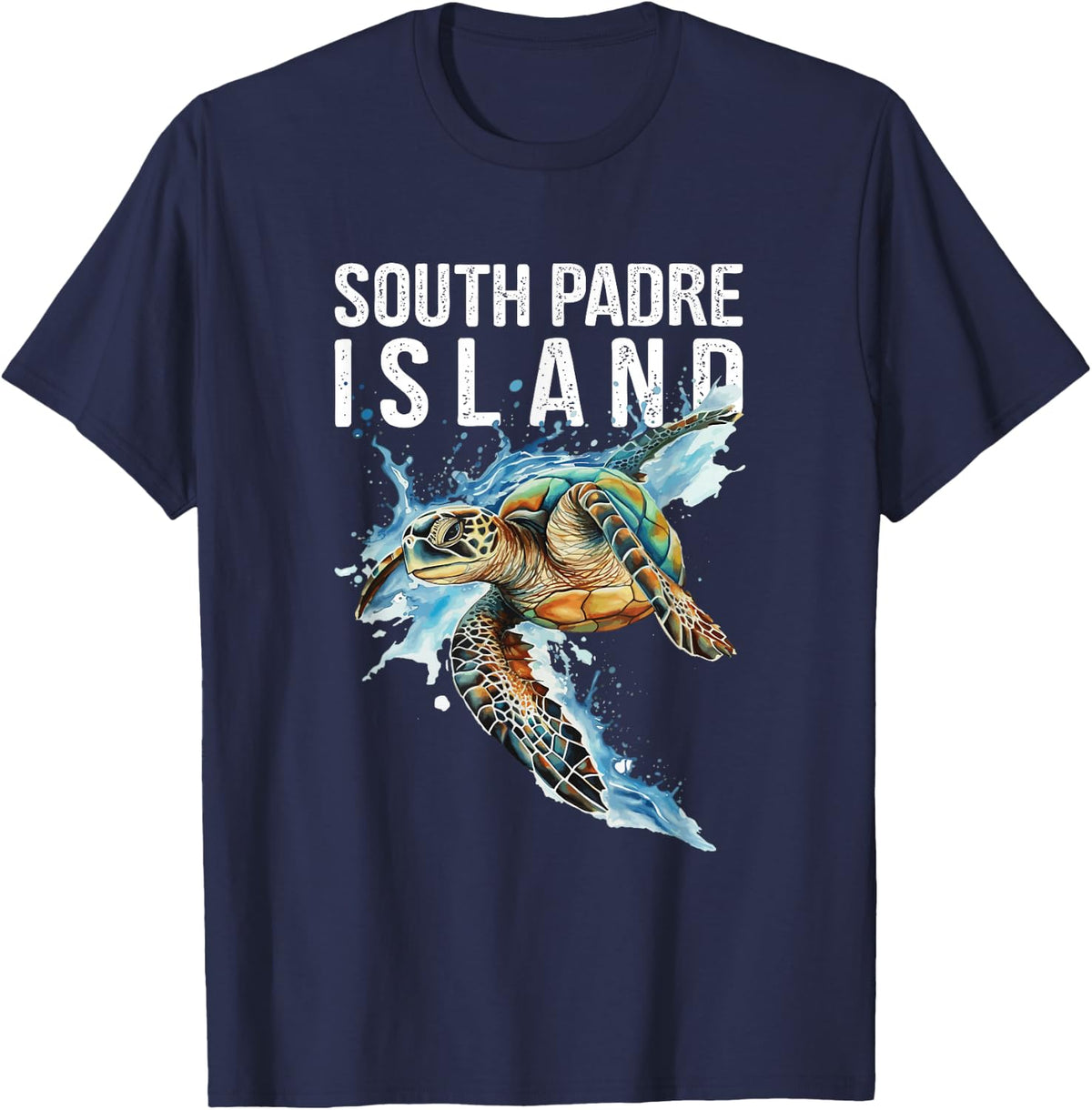 South Padre Island Texas Souvenir Watercolor Sea Turtle T-Shirt - Navy Blue