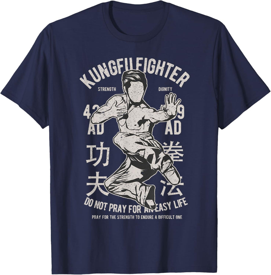 Vintage Kung Fu Shirt Men's Kung Fu Fighter Retro Kung Fu T-Shirt - Navy Blue