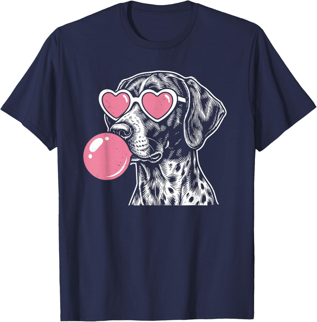 German Shorthaired Pointer Dog Bubble Gum Pink Sunglasses T-Shirt - Navy Blue