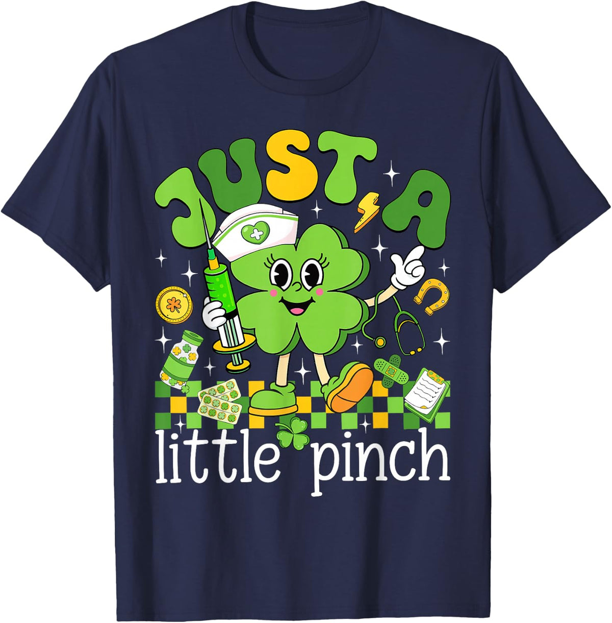 Just A Little Pinch Shamrock Nurse St Patricks Day Women T-Shirt - Navy Blue
