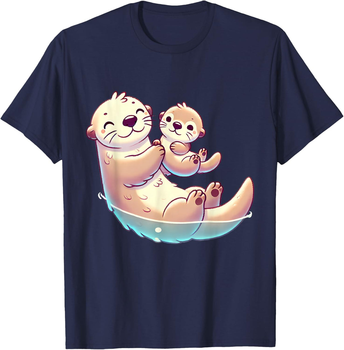 Mom and Baby Otter Mother Mama Mother's Day T-Shirt - Navy Blue
