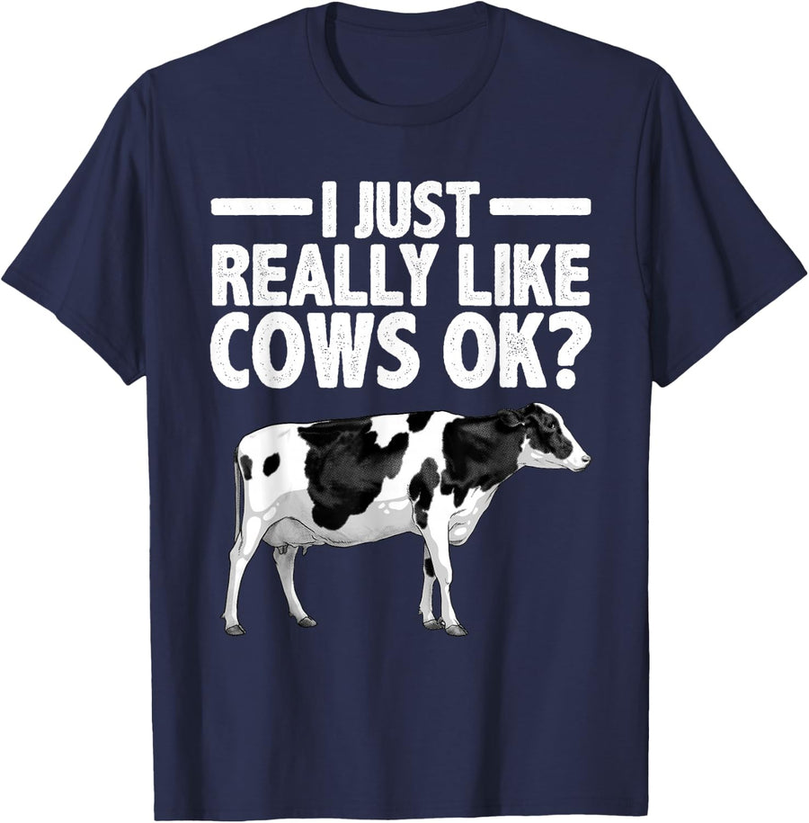 Funny Cow Art For Men Women Cattle Farming Dairy Cow Lover T-Shirt - Navy Blue