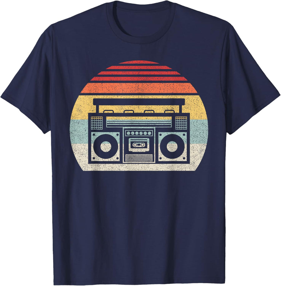 Vintage Retro Ghetto Blaster 80's 90's Hip Hip Rap T-Shirt - Navy Blue