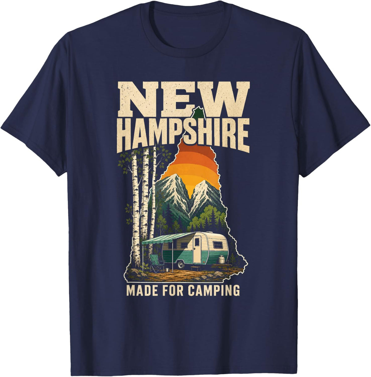 New Hampshire Made for Camping Camper Trailer State Gift T-Shirt - Navy Blue