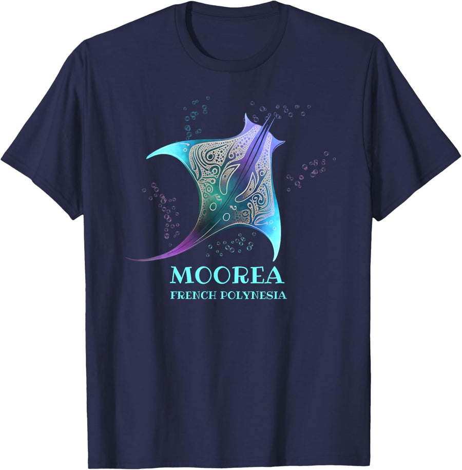 Stingray Manta Ray Scuba Diving, Moorea, French Polynesia T-Shirt - Navy Blue