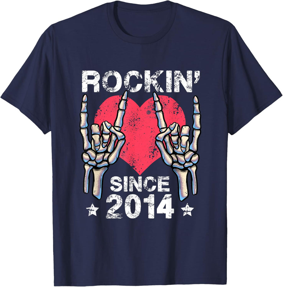 Rockin Since 2014 Rock&Roll Birthday Retro Rock And Roll T-Shirt - Navy Blue