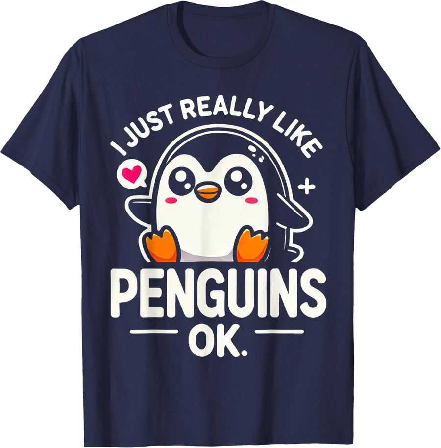 Penguin Just Really Like Penguins T-Shirt - Navy Blue