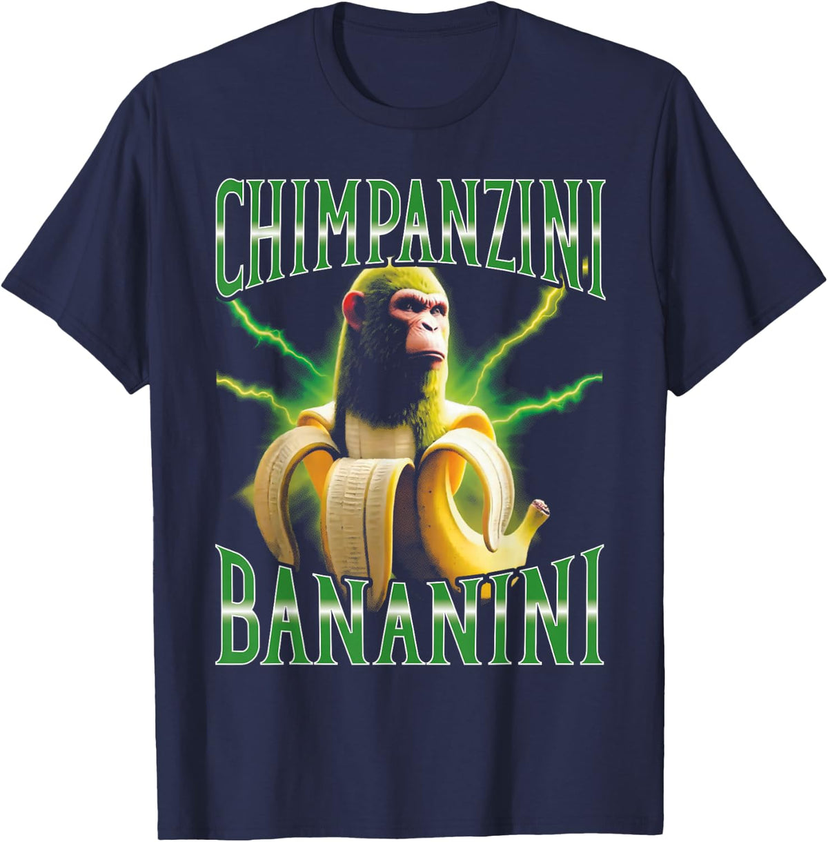 Surreal Italian Brainrot Meme Chimpanzini Bananini Funny T-Shirt - Navy Blue