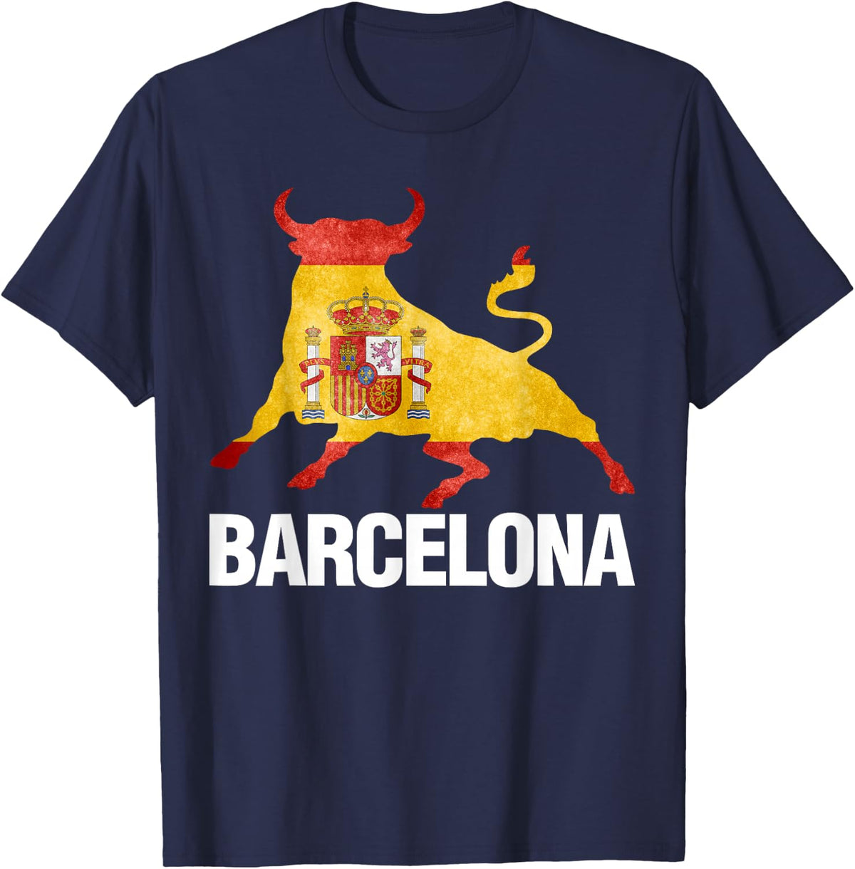 Barcelona Spain Flag Bull Fighting Spanish T-Shirt - Navy Blue