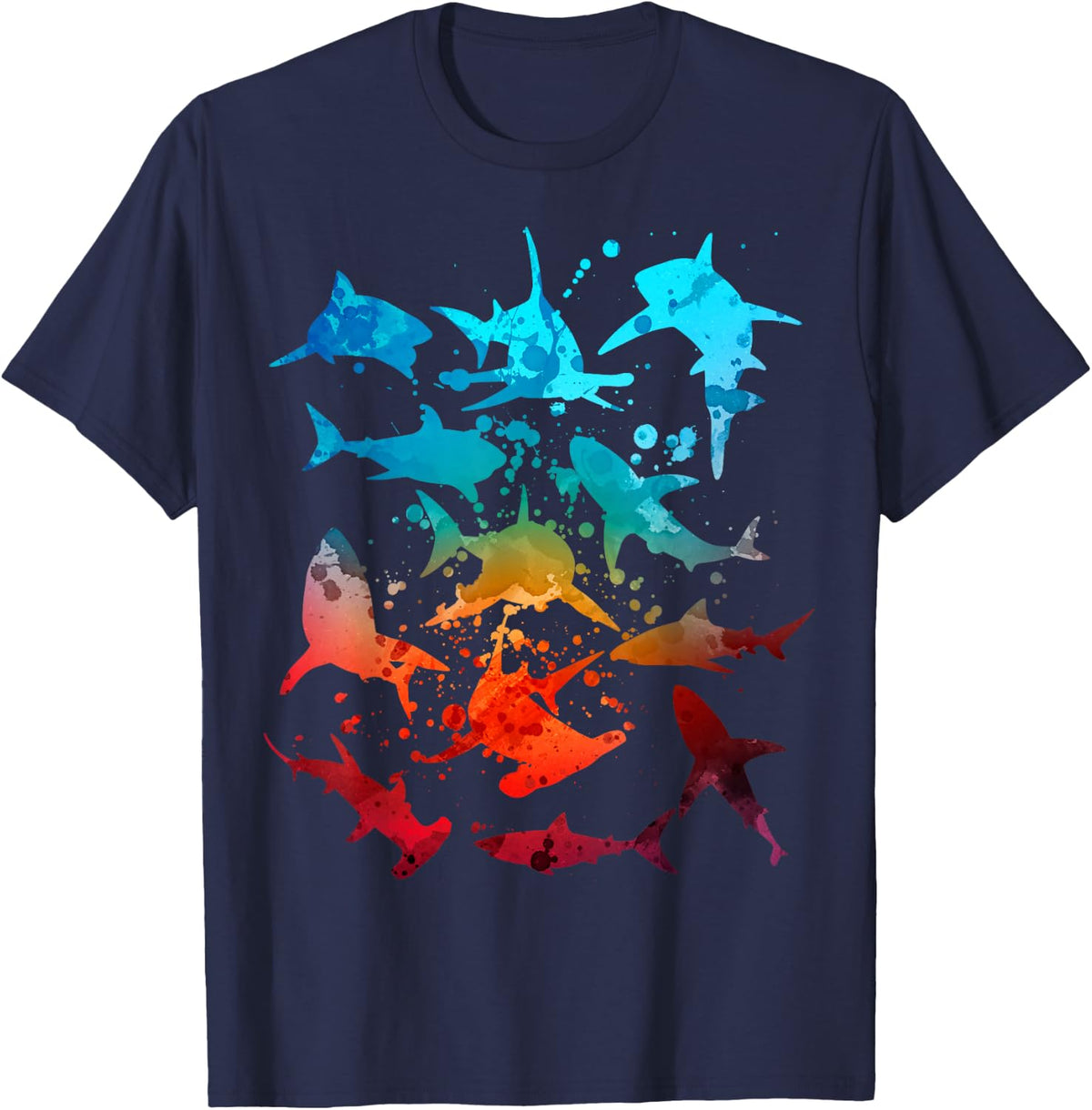 Sharks Great White Hammerhead Vintage Sunset Shark Graphic T-Shirt - Navy Blue