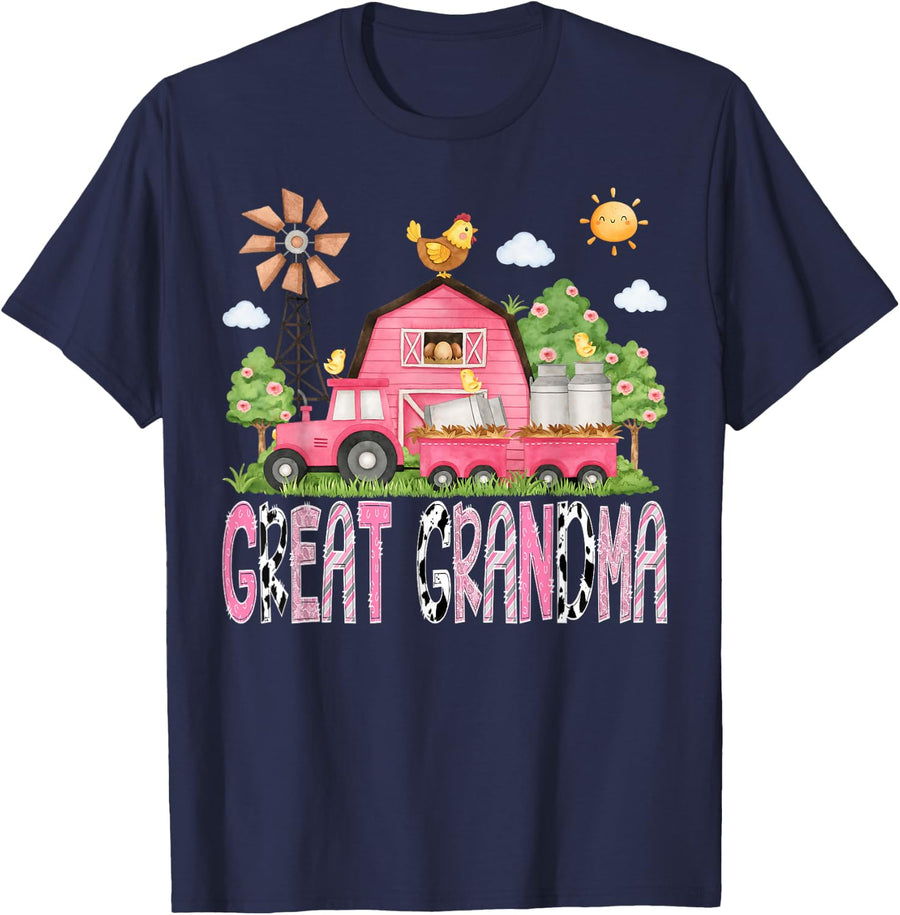 Great Grandma Birthday Girl Pink Farm Cow Family Matching T-Shirt - Navy Blue
