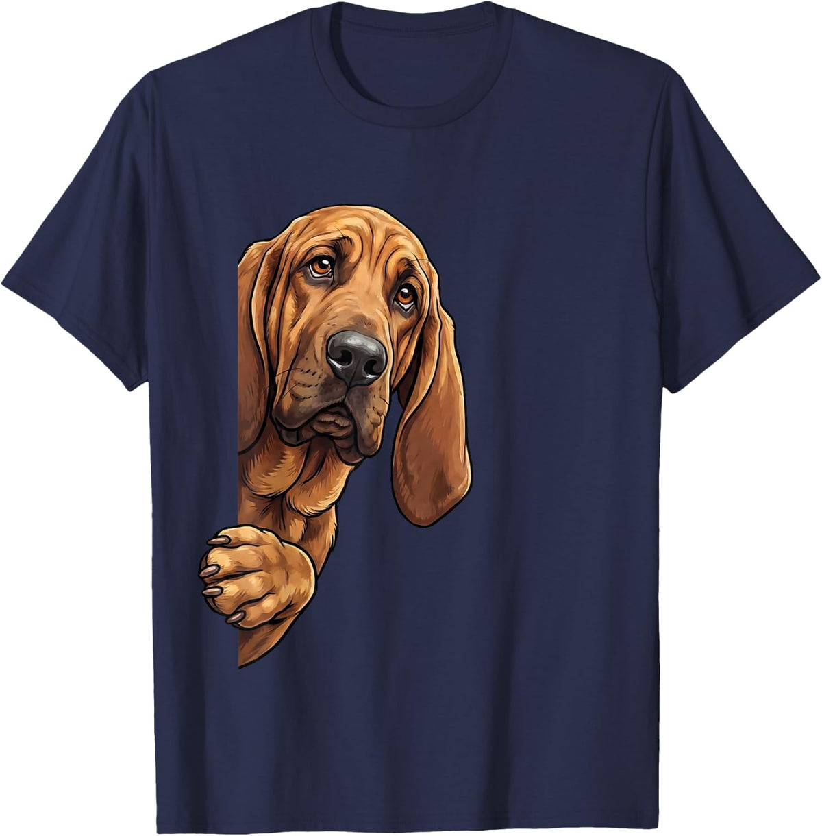 Funny Bloodhound Peeking from Side Dog Owner T-Shirt - Navy Blue