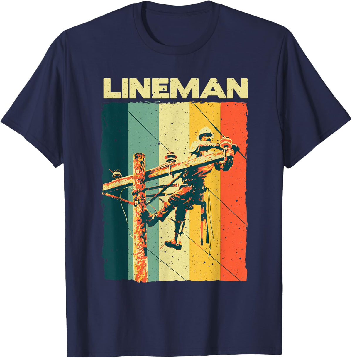 Funny Vintage Lineman Designs Men Women Electronics Lovers T-Shirt - Navy Blue
