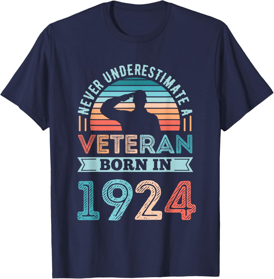 Veteran born in 1924 100th Birthday Military Gifts T-Shirt - Navy Blue