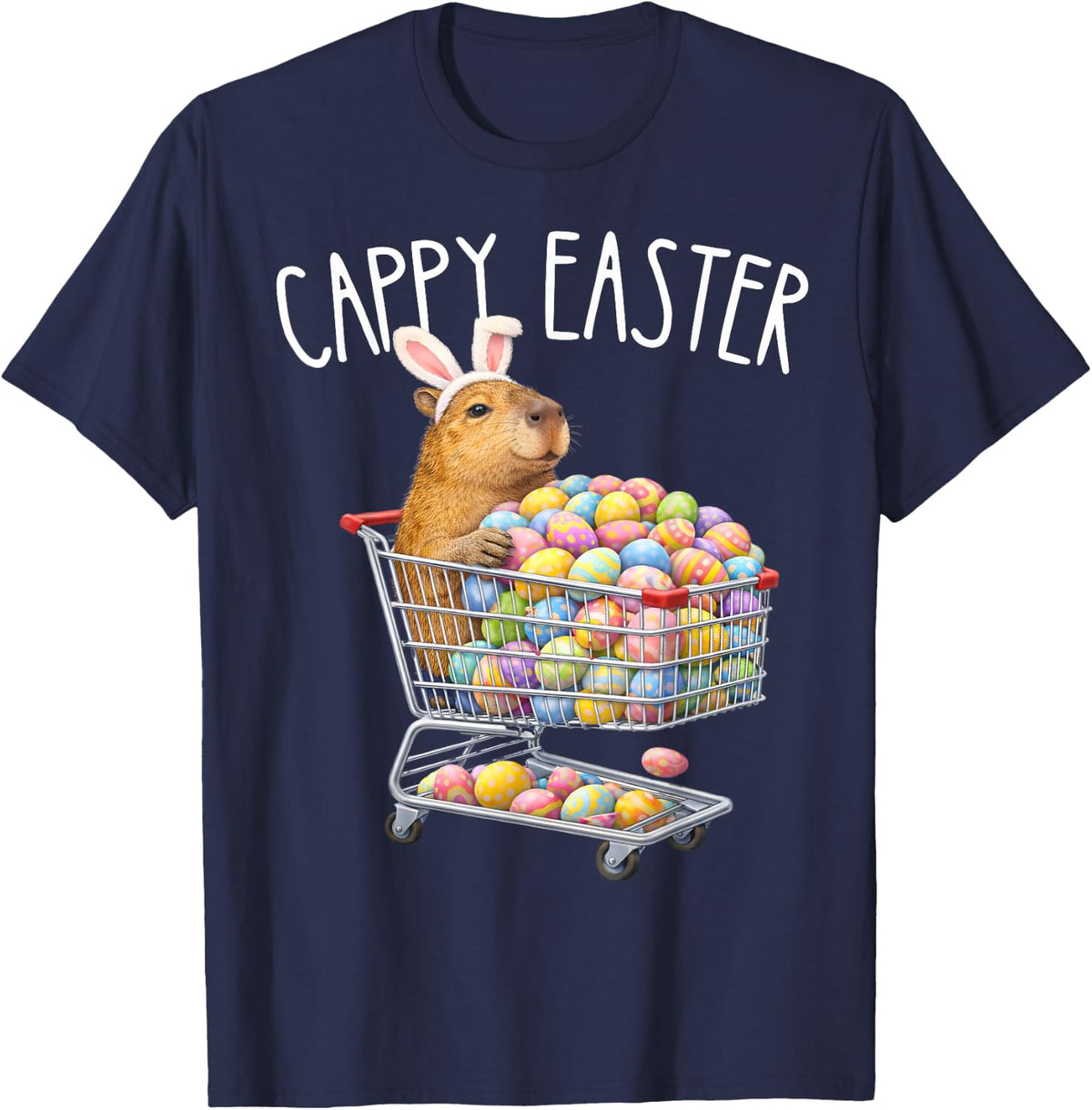 Funny Cappy Easter Capybara Easter Bunny Men Women Kids T-Shirt - Navy Blue