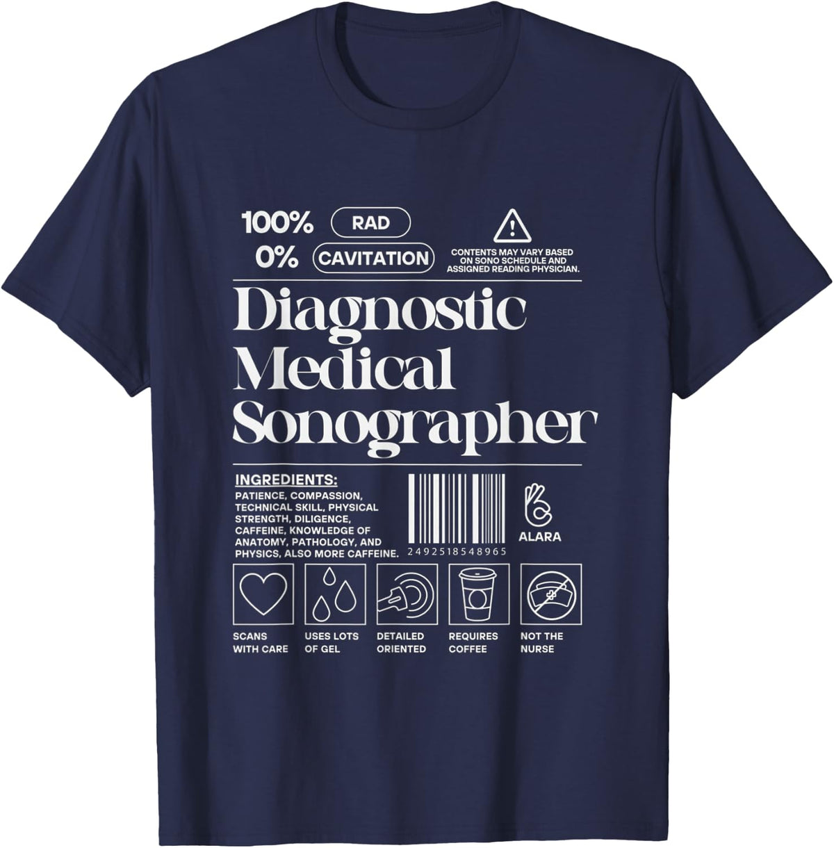 Diagnostic Sonographer Label Funny Ultrasound Tech T-Shirt - Navy Blue