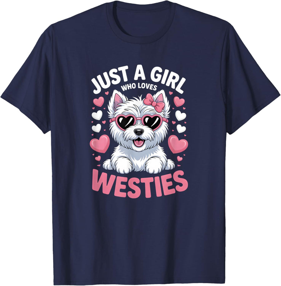 Girls Westie T-Shirt - Navy Blue