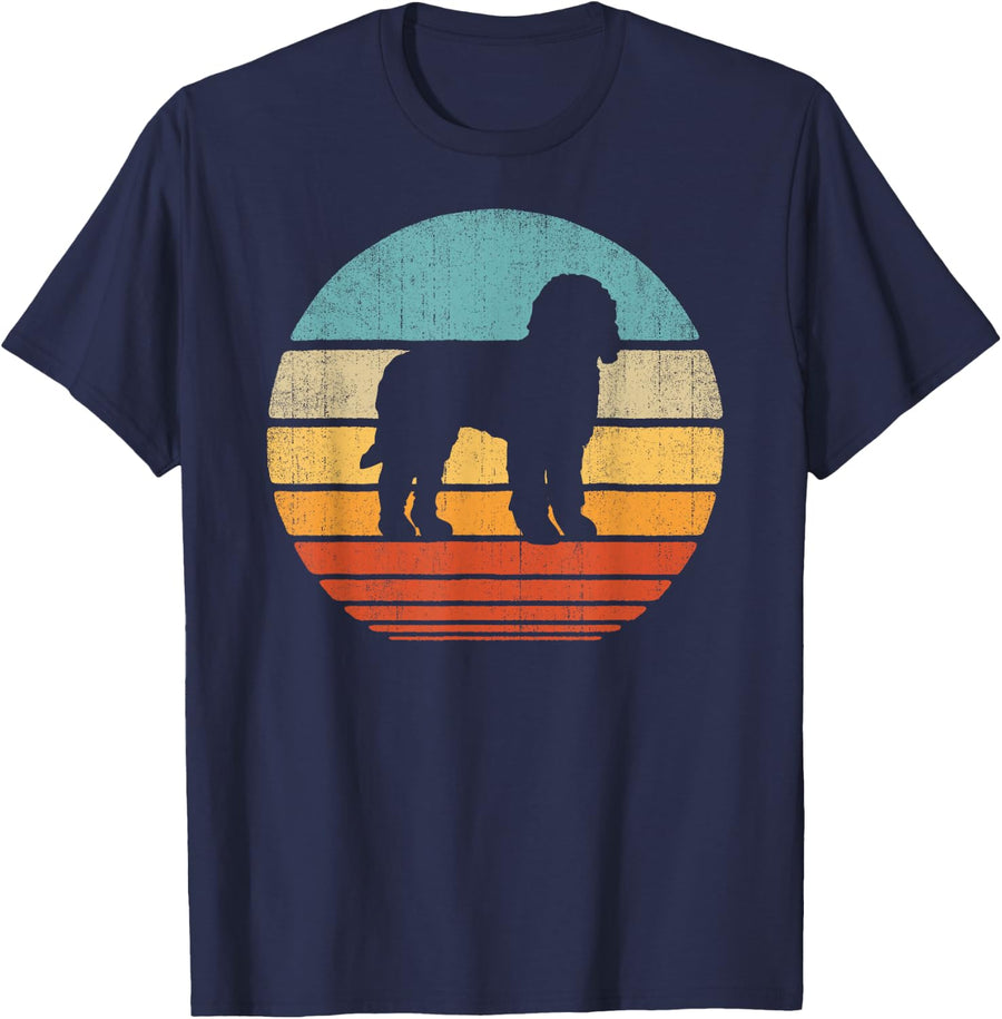 Goldendoodle Doodle Retro Vintage 60s 70s Sunset Dog Lovers T-Shirt - Navy Blue