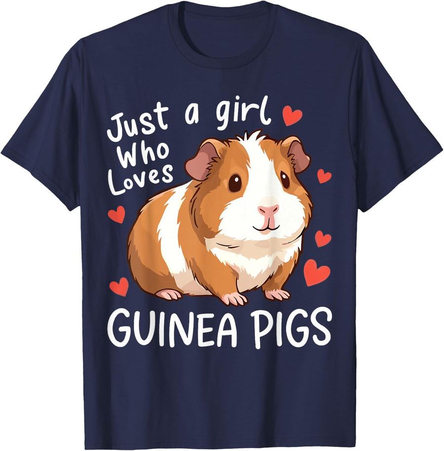 Just A Girl Who Loves Guinea Pigs T-Shirt Tee for Women Girls Guinea Pig Lover Gift - Navy Blue
