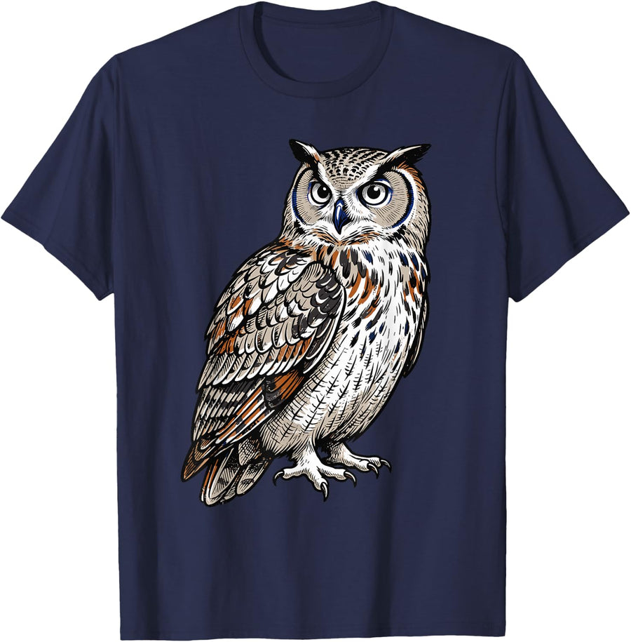 Halloween Vintage Owl Gothic Bird Horror T-Shirt - Navy Blue