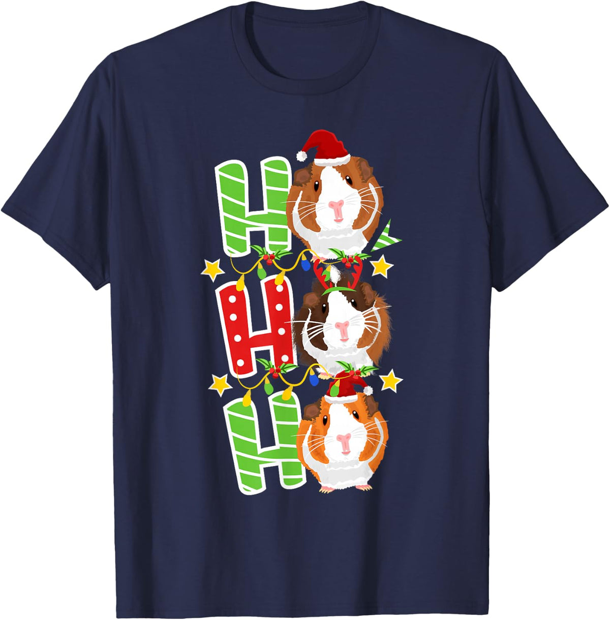 Santa Christmas Guinea Pig Lover Owner Stuff Piggy Cavy T-Shirt - Navy Blue