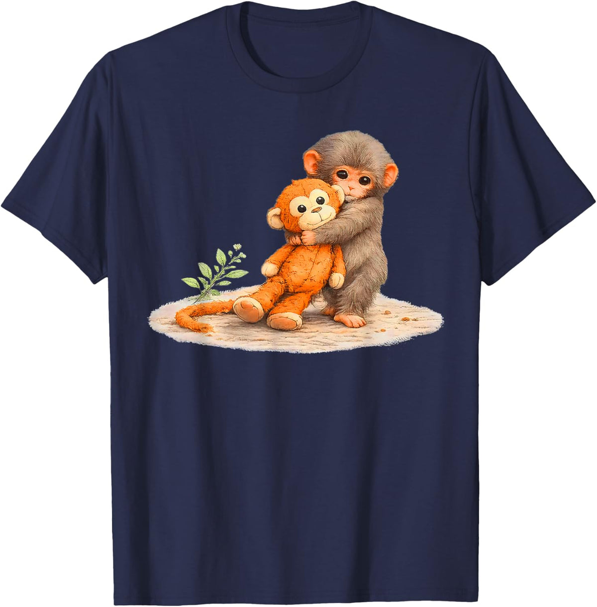 Monkey Punch, Baby Monkey Holding Plush Toy T-Shirt - Navy Blue