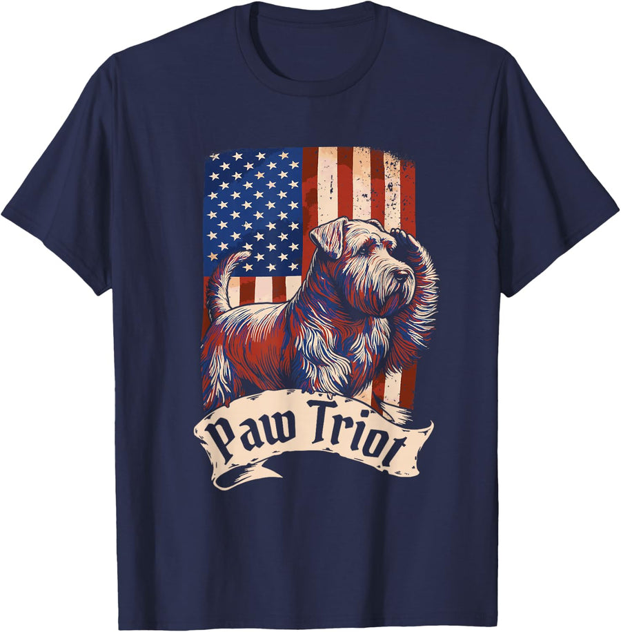 Wheaten Terrier Us Flag - Pet Dog Breed Pawtriot T-Shirt - Navy Blue