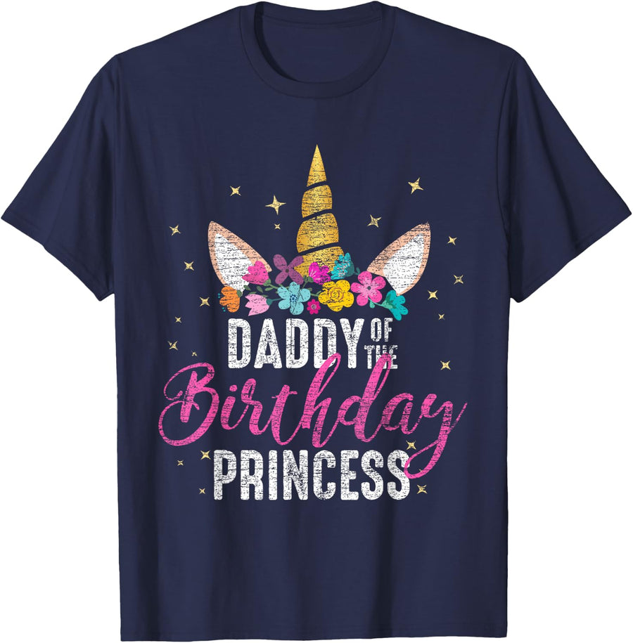 Daddy Of The Birthday Princess Father Gift Unicorn Birthday T-Shirt - Navy Blue