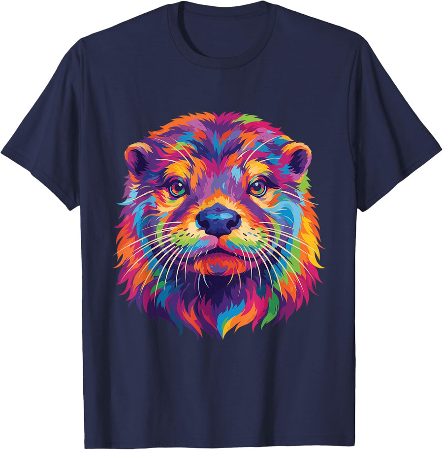 Colorful Otter Art Cute Animal Men Women Kids T-Shirt - Navy Blue