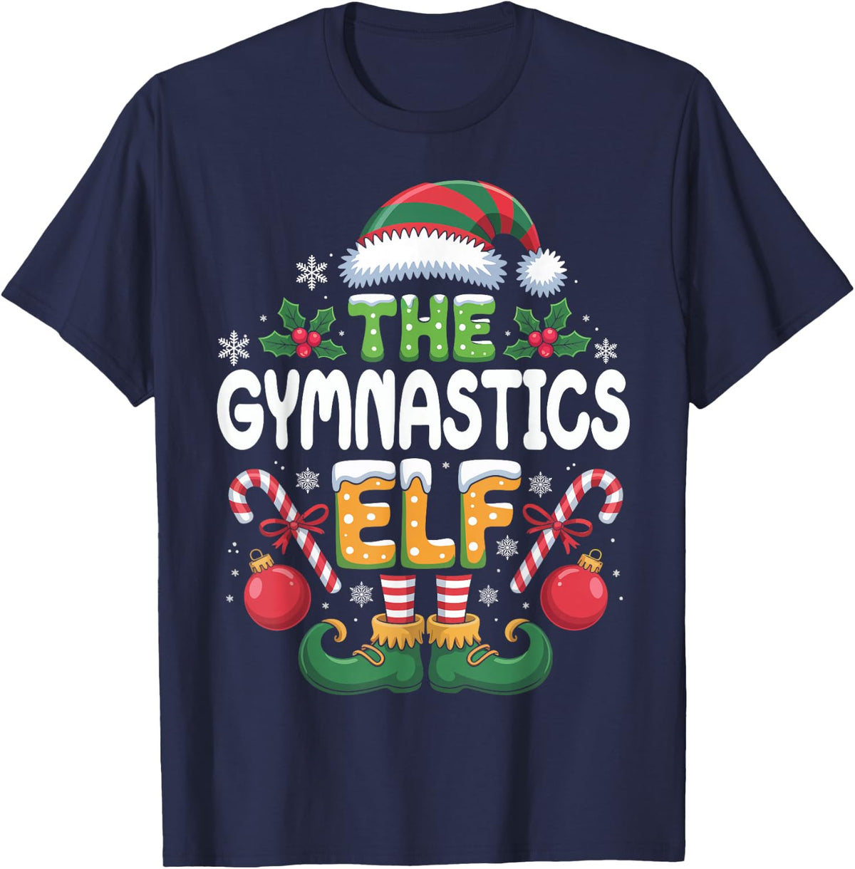 The Gymnastics Elf Matching Family Christmas T-Shirt - Navy Blue