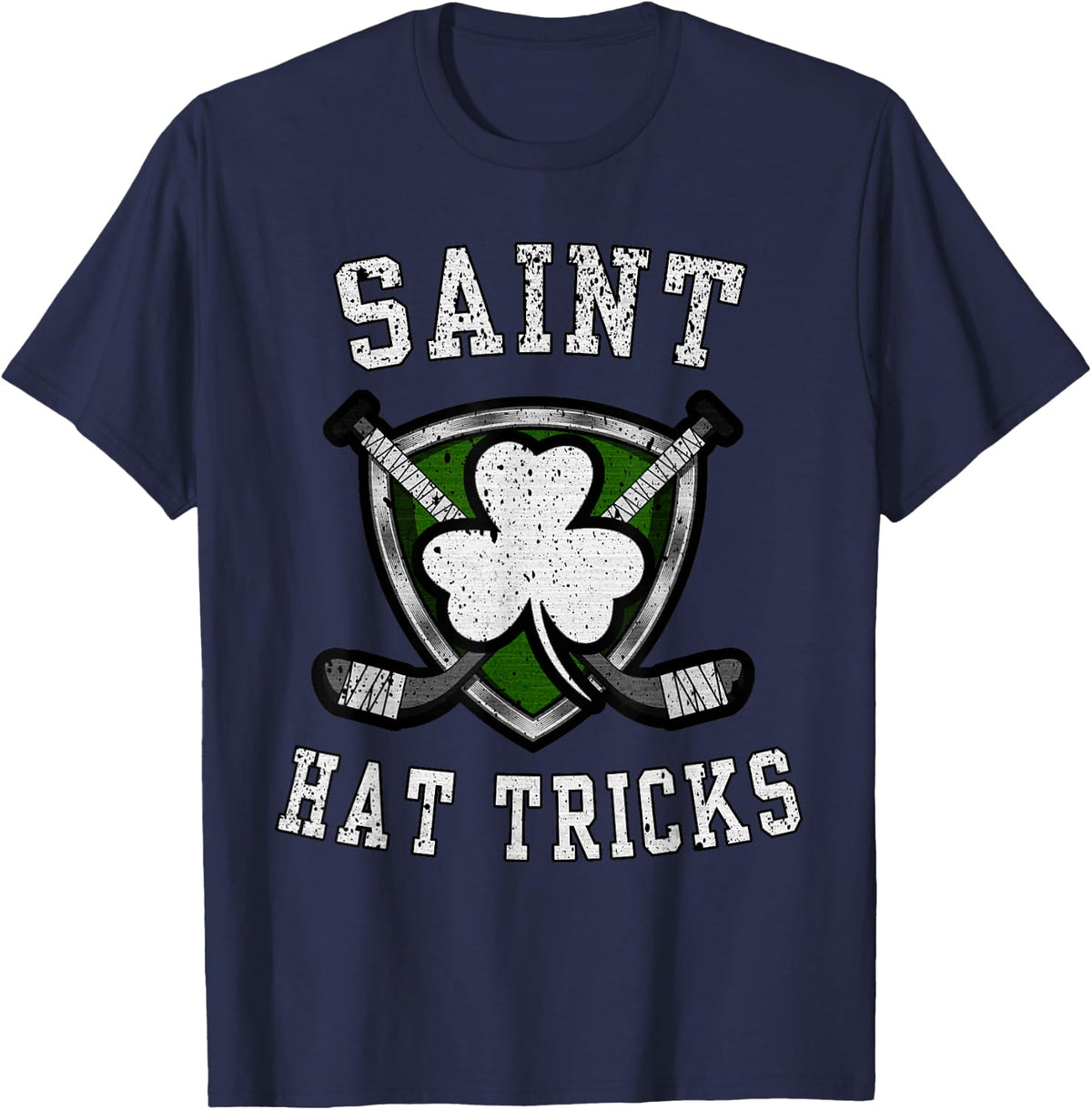 Saint Hattrick st Patrick's Day Hockey Hat Tricks Boys Men T-Shirt - Navy Blue