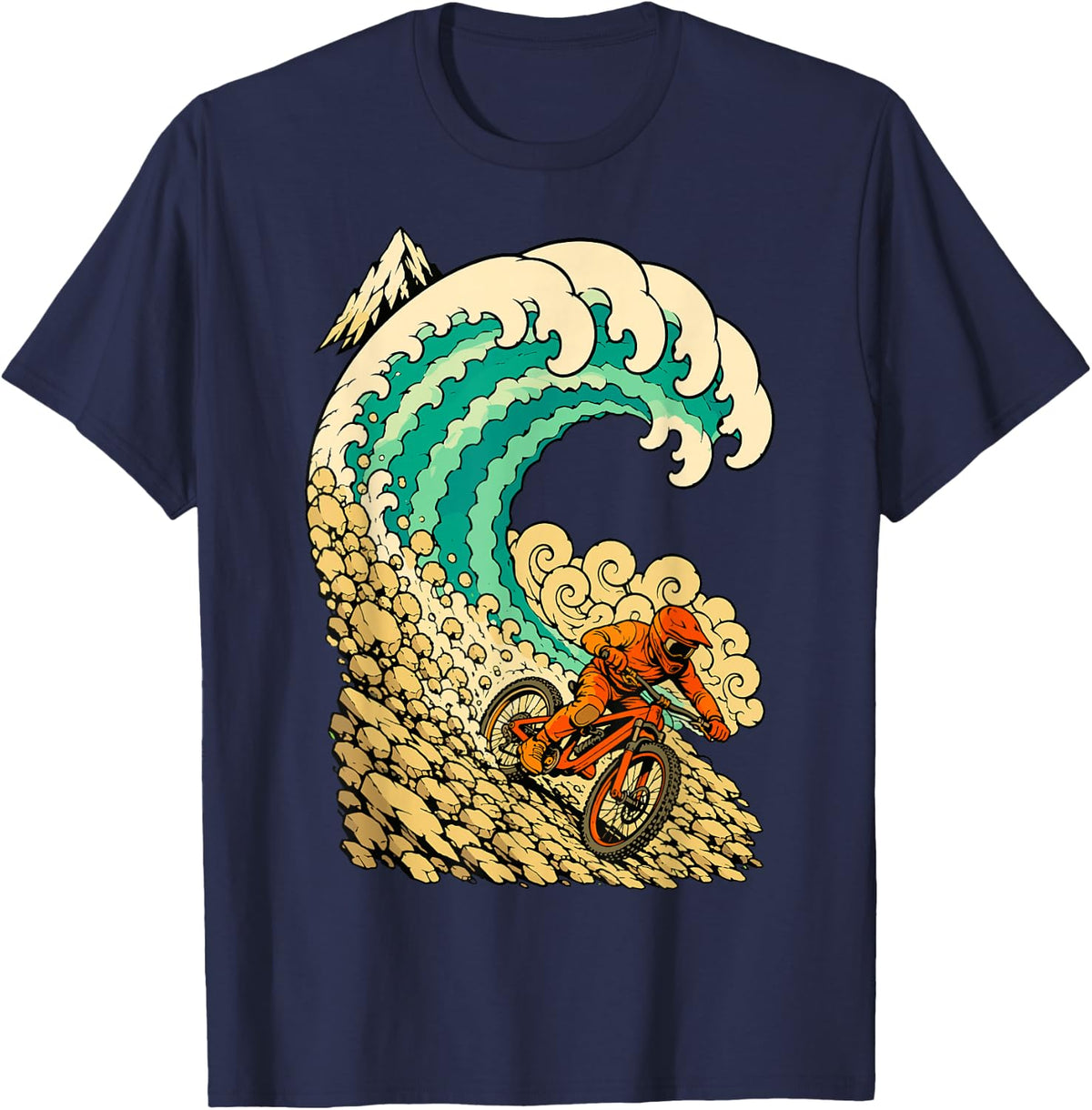 Mountain Biker Downhill Rider Funny MTB Wave Meme Bike T-Shirt - Navy Blue