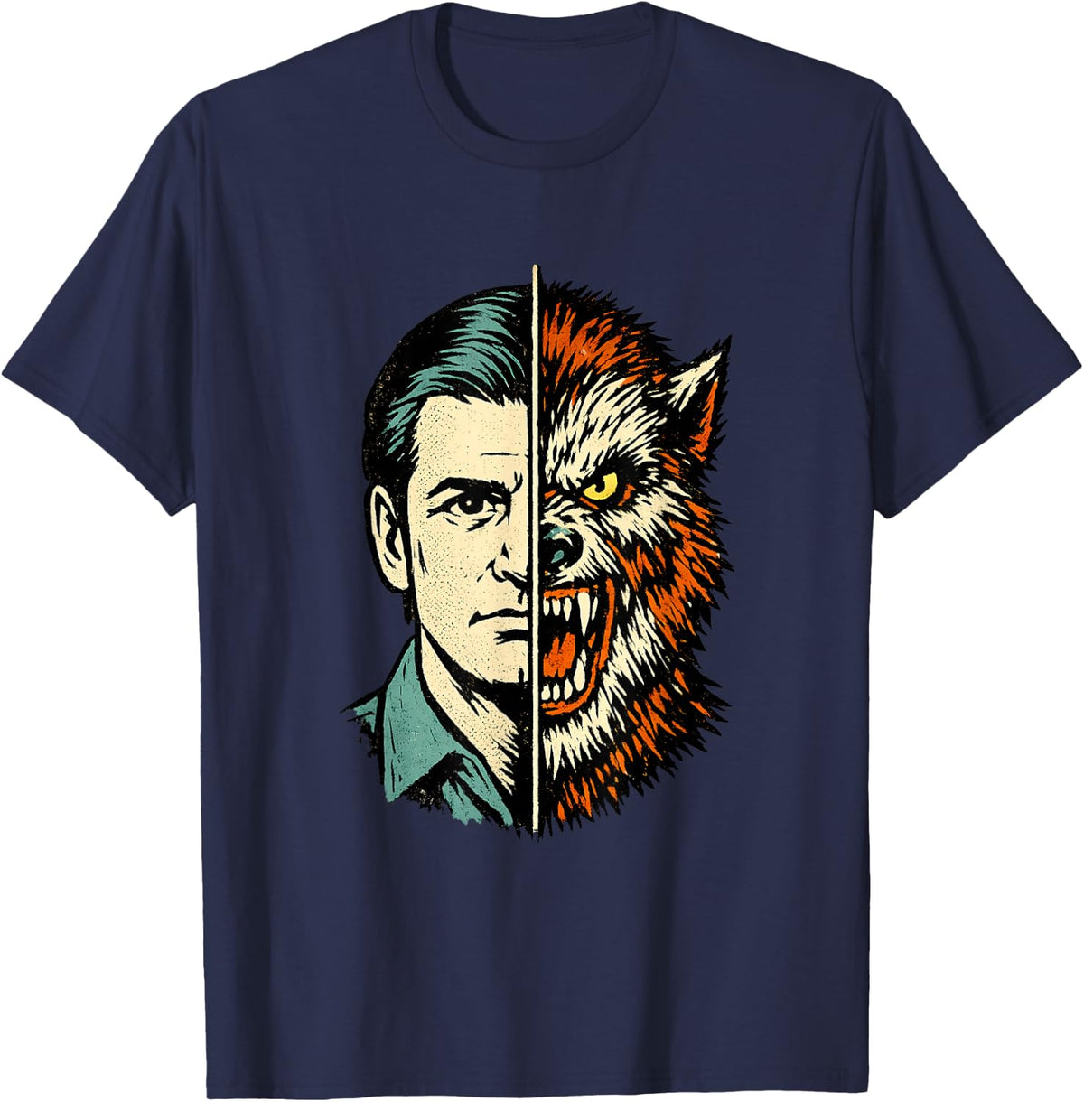 Half Man Half Werewolf Meme T-Shirt - Navy Blue
