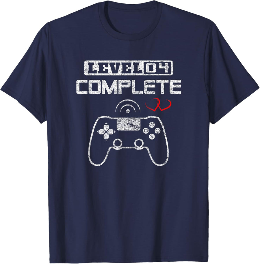 Level 4 Complete 4th Wedding Anniversary 2020 for Him Her T-Shirt - Navy Blue