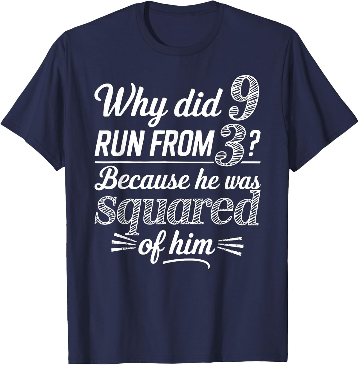 Why Did 9 Run From 3 Because He Was Squared of Him Math Joke T-Shirt - Navy Blue